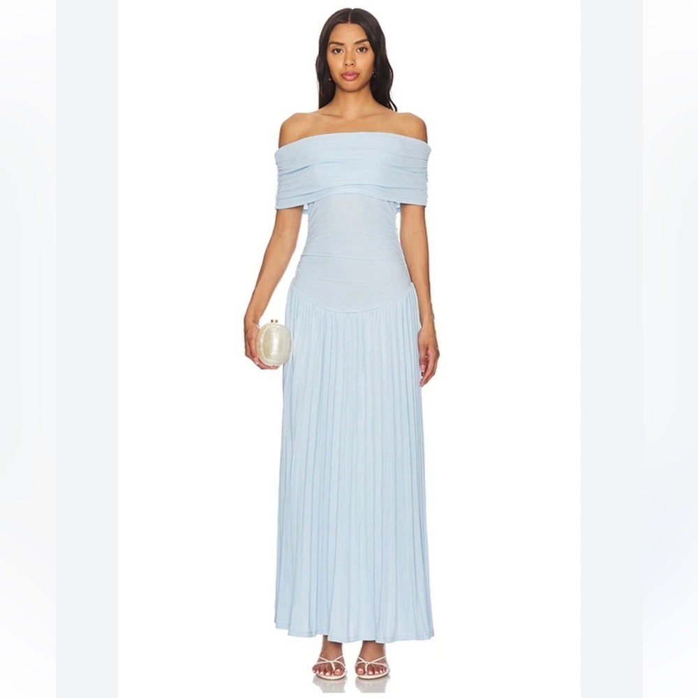 Lioness field of dreams dress knit maxi light Blue off shoulder Revolve XS